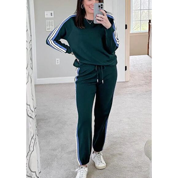 Lou & Grey Dresses & Skirts - Lou & Grey Dark Green Sweat Suit Set Medium Stripes Joggers Athleisure